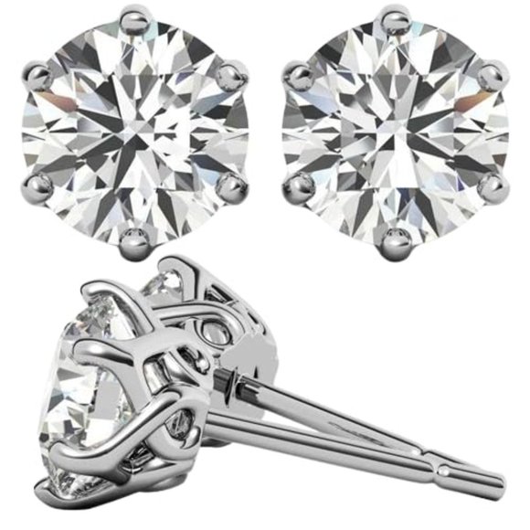 1 .0 CTW Round Cut Moissanite 6-Prong Interwoven Crown Stud Earrings 14k Gold - Picture 1 of 3